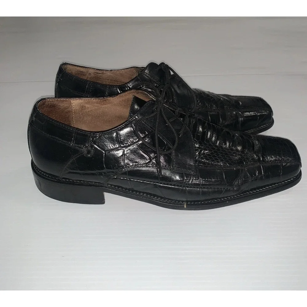 Stacy Adams Genuine Snake Oxford dress shoes 10M square toe lace-up Black